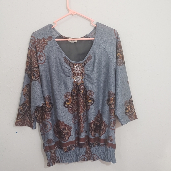 One world gray paisley flower print top size L - Picture 1 of 8